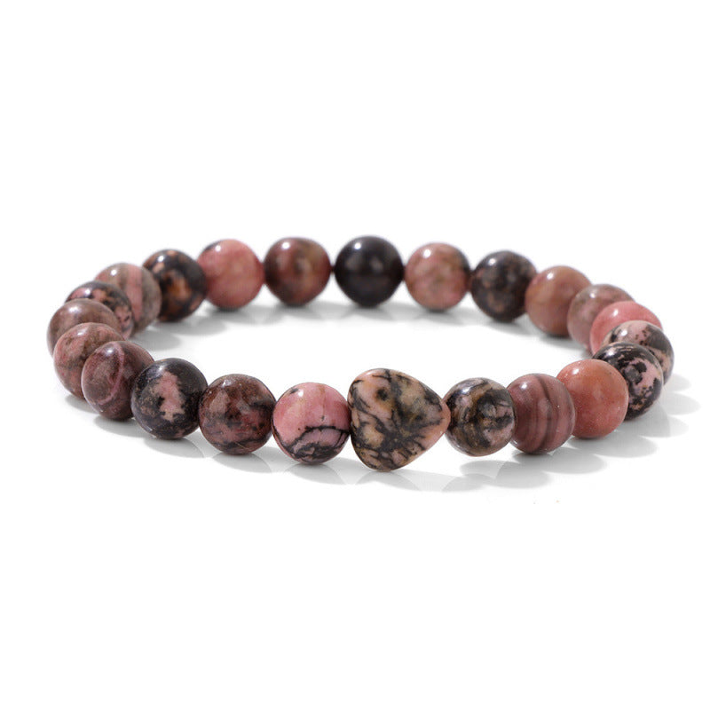 Ozone New Bracelet Natural Stone Heart Bracelet Beads Bracelet Lapis Lazuli Tiger Eye Stone Bracelet Elastic Beads Ready Stock