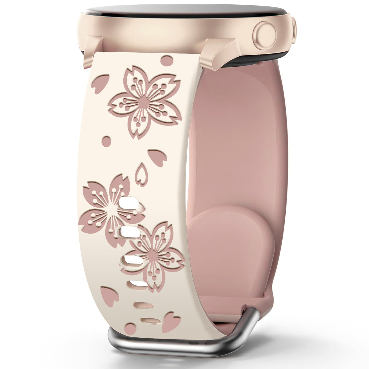 3D Laser-Engraved Silicone Watch Bands with a Three-Dimensional Two-Tone Cherry Blossom Design in a Fashionable Cherry Blossom Style