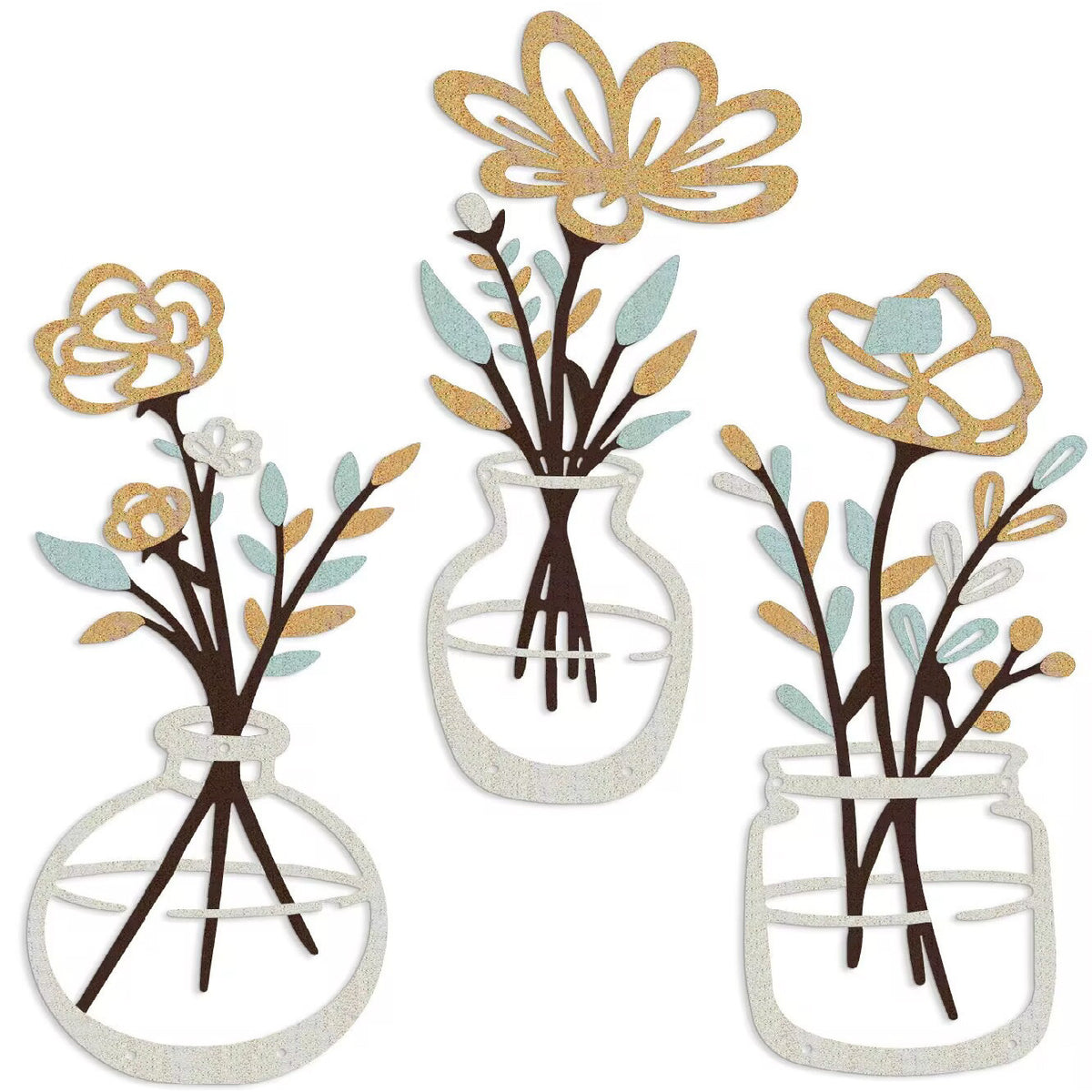 Amazon Three-Piece Metal Flower Wall Decoration Flower Home Bedroom Iron Painting Metal Vase Wall Hanging