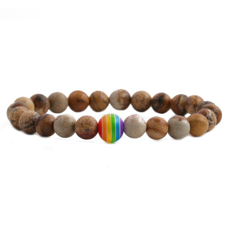 Volcanic Stone Couple Bracelet, Colorful Beads, White Turquoise, Tiger Eye Stone Beaded Bracelet