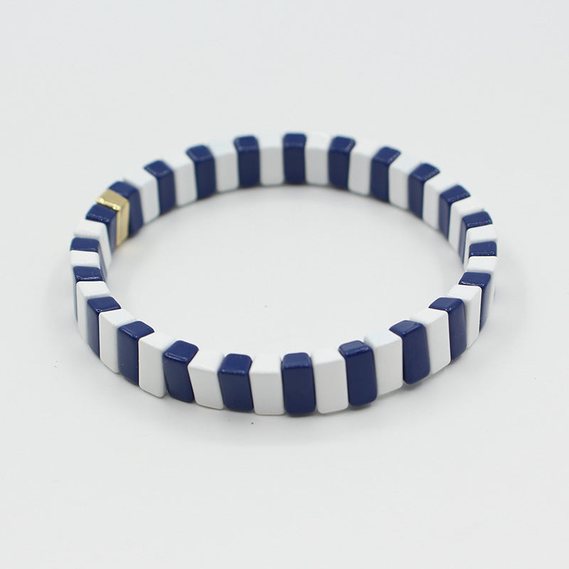 European and American ins Fashion Enamel Bracelet Bohemian Macaron Color-block Paint Stretch Bracelet for Men and Women