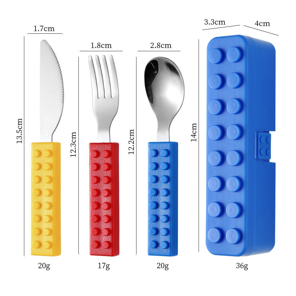 Amazon Building Blocks Children's Knife, Fork and Spoon Creative Splicable Western Tableware Cute and Interesting Baby Fork and Spoon Set Wholesale