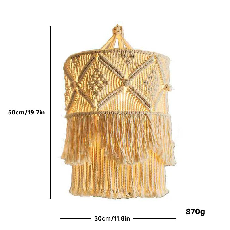 Bohemian Handmade Cotton Rope Woven Pendant Light with Tassel Lampshade for Guesthouse Bedroom, Nordic Pastoral Creative Soft Decor Lighting