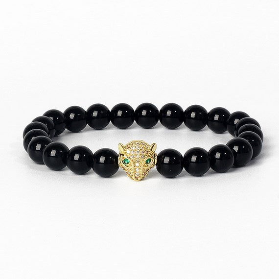 8mm frosted stone  zircon leopard head volcanic stone synthetic turquoise weathering agate beaded bracelet c46