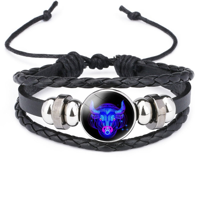 Twelve Zodiac Signs Beaded Handmade Leather Bracelet, New Cross-Border Accessory, In-Stock Wholesale from Yiwu Jewelry Factory