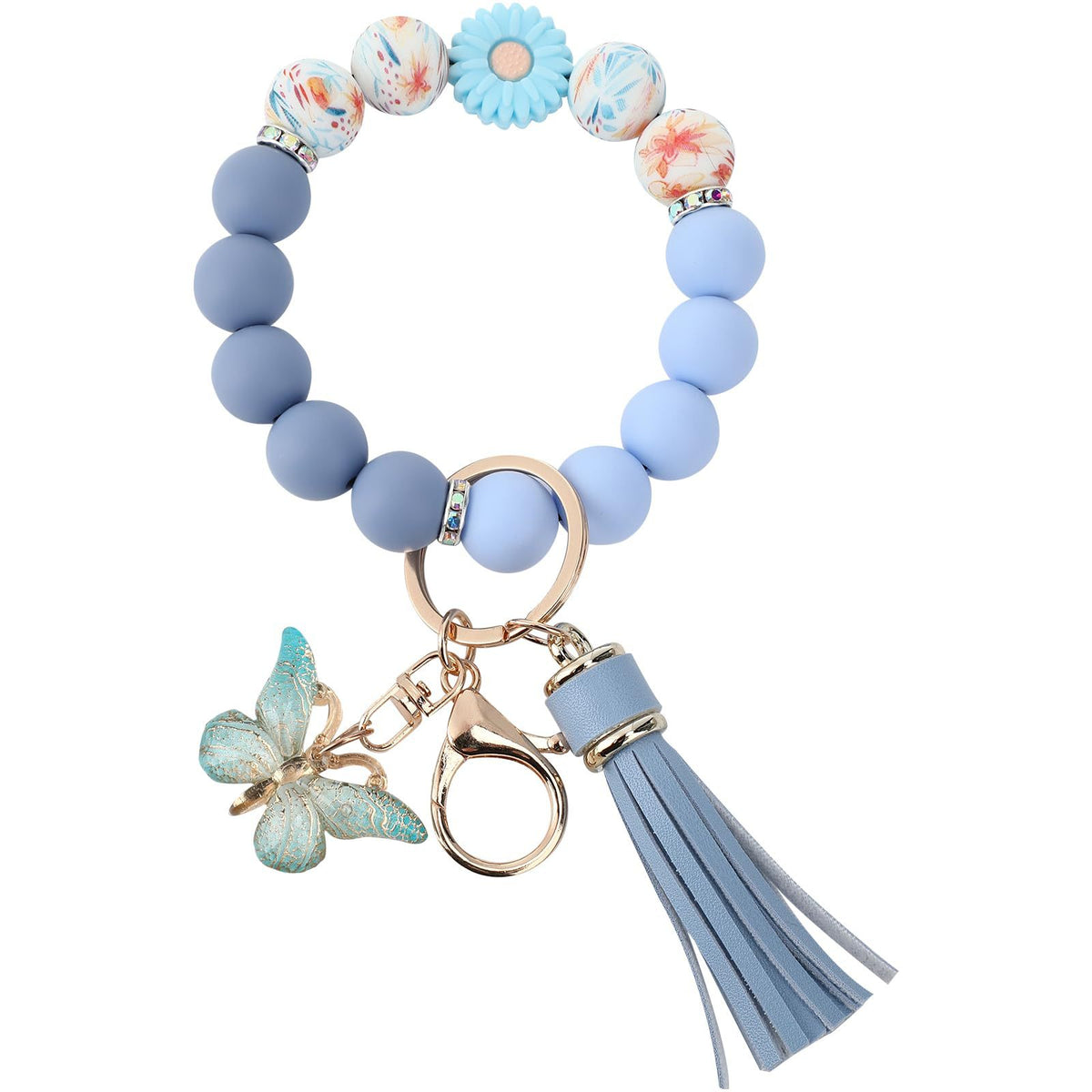 Cute  Daisy Silicone Beads and Butterfly Pendant Suitable for Women's Car Keychains