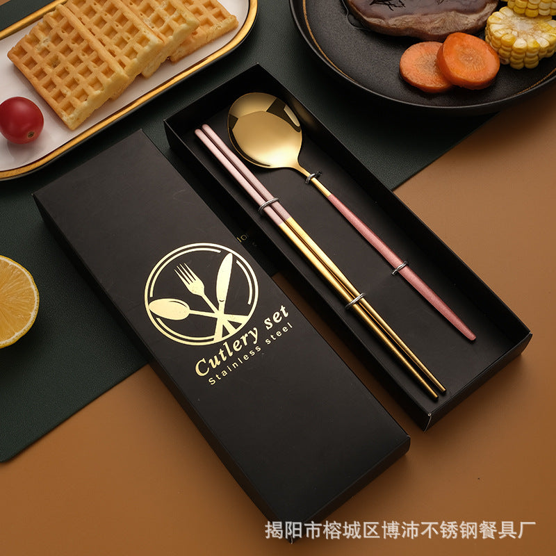 Stainless Steel Tableware Gift Box suit Portuguese Steak Knife and Fork Spoon Chopsticks Two-piece Western Tableware Gift Box