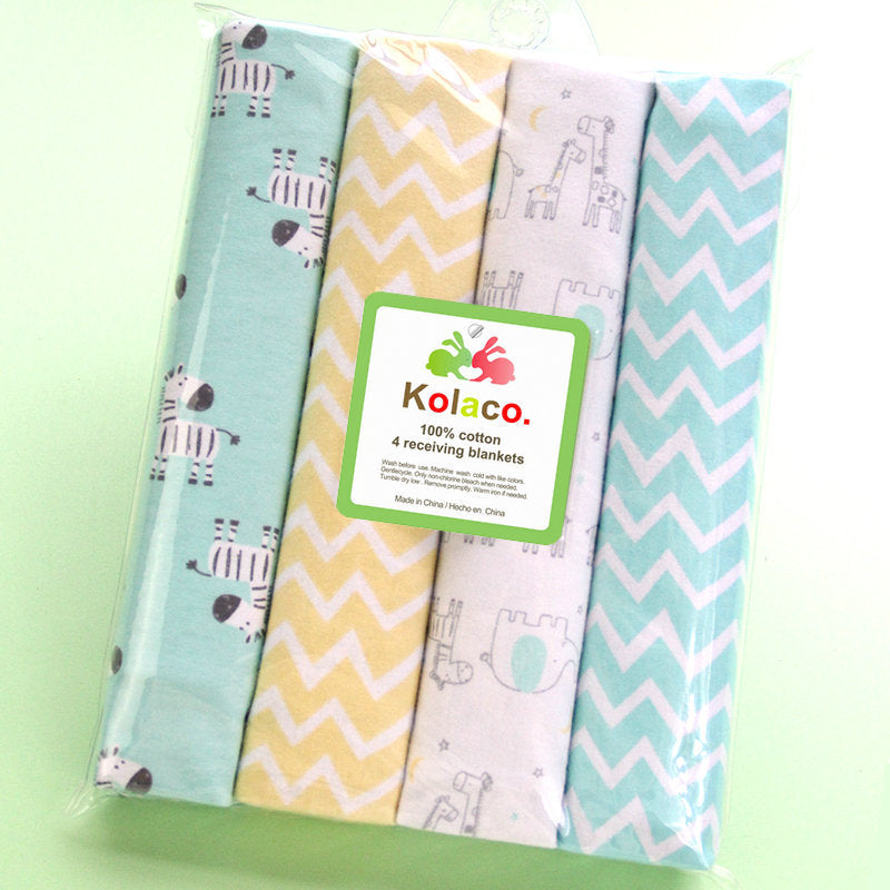 Cotton Flannel Fleece Cotton Flannel Baby Blanket Printed 4-Pack Swaddle Blanket Bed Sheetss Kolaco