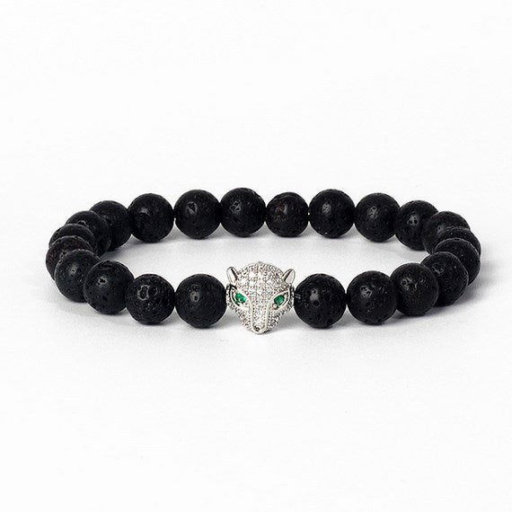 8mm frosted stone  zircon leopard head volcanic stone synthetic turquoise weathering agate beaded bracelet c46