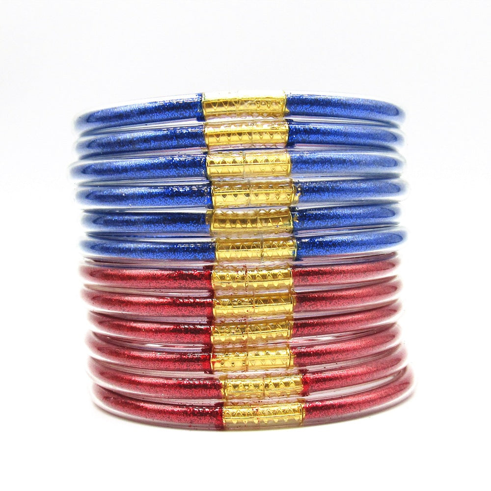 New 12-Layer Pvc Silicone Tube Gold Powder Bracelet Jelly Bangles Bracelet Women's Bracelet Mixed