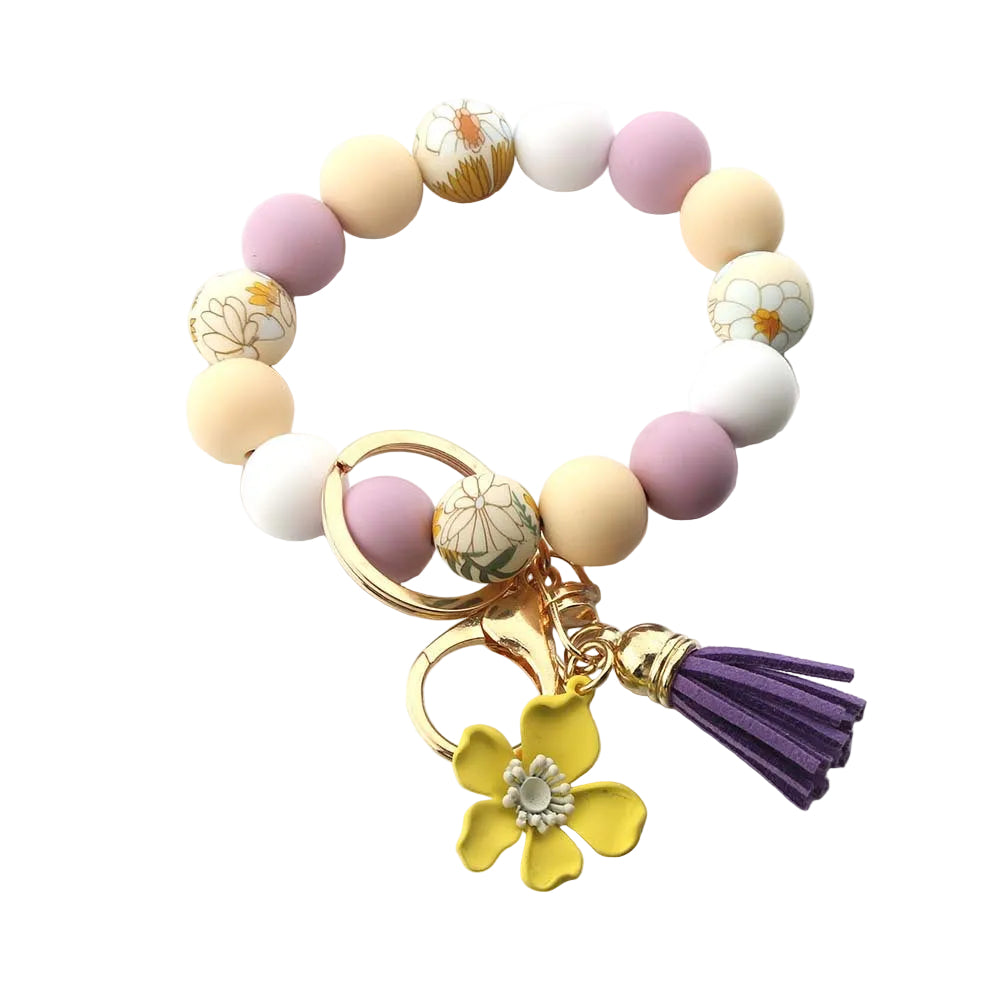 Silicone Food-Grade Bracelet Leather Tassel Women's Sunflower Keychain Accessory Small Pendant Car Key
