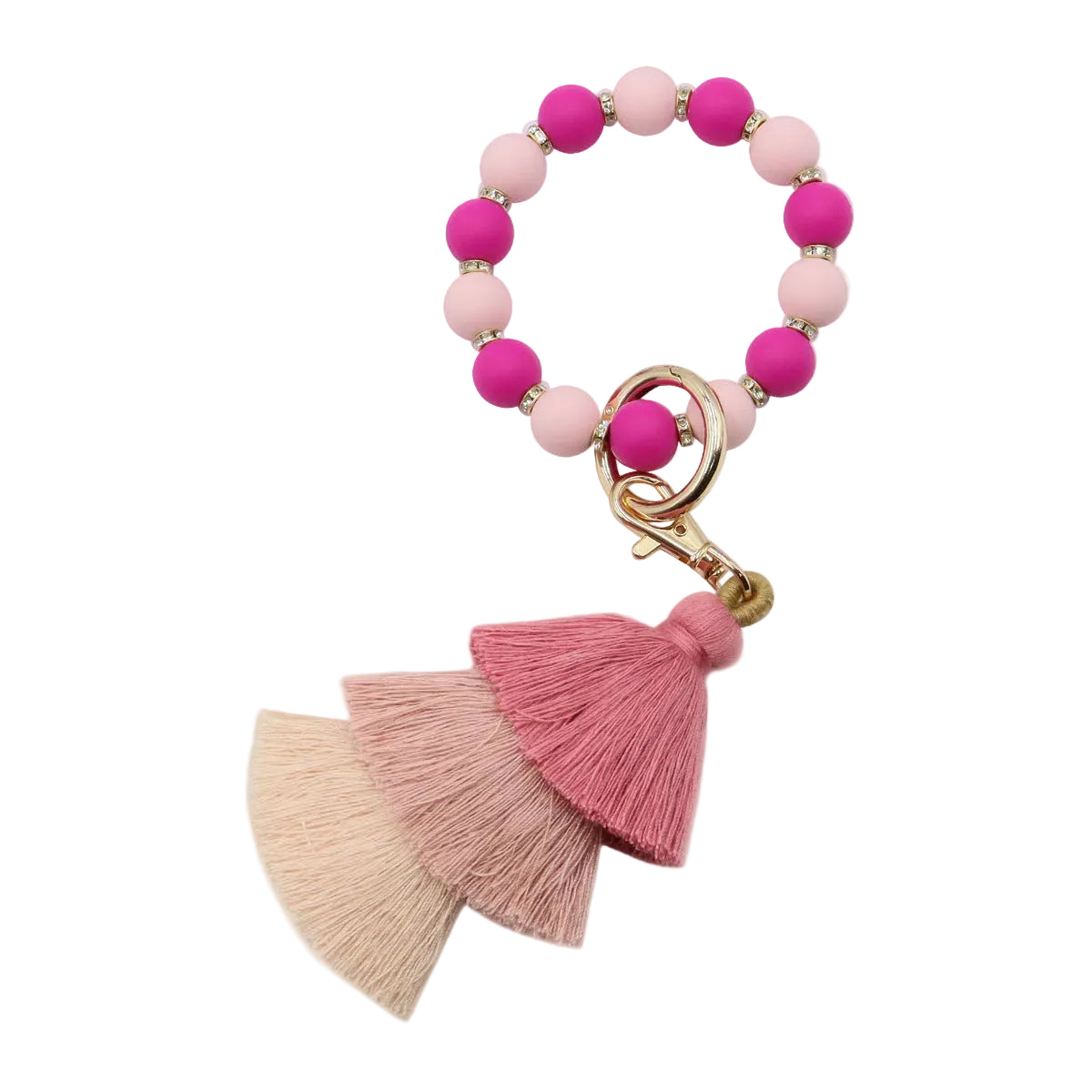 Cotton Tassel Keychain Food-Grade Silicone Beaded Bracelet Handmade