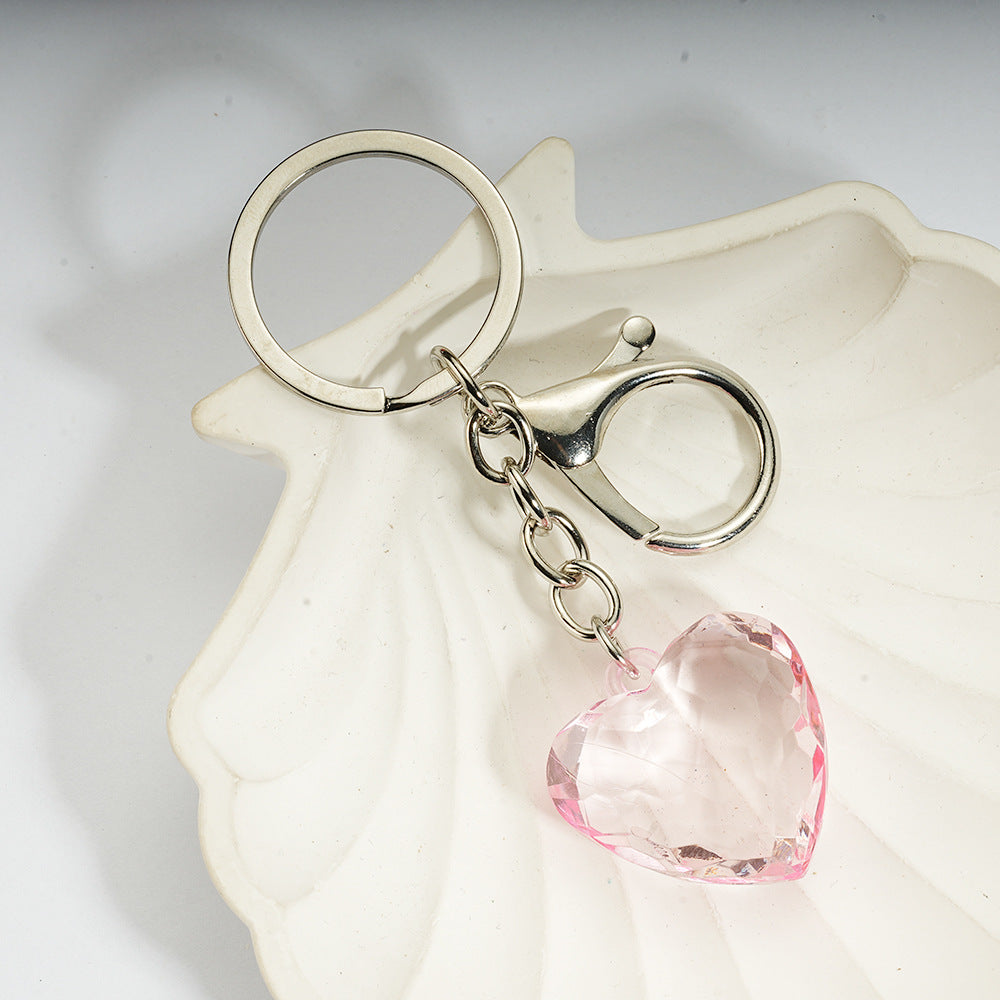 Transparent Heart-Shaped Imitation Crystal Acrylic Peach Heart Pendant Keychain Heart-Shaped Bag Charm