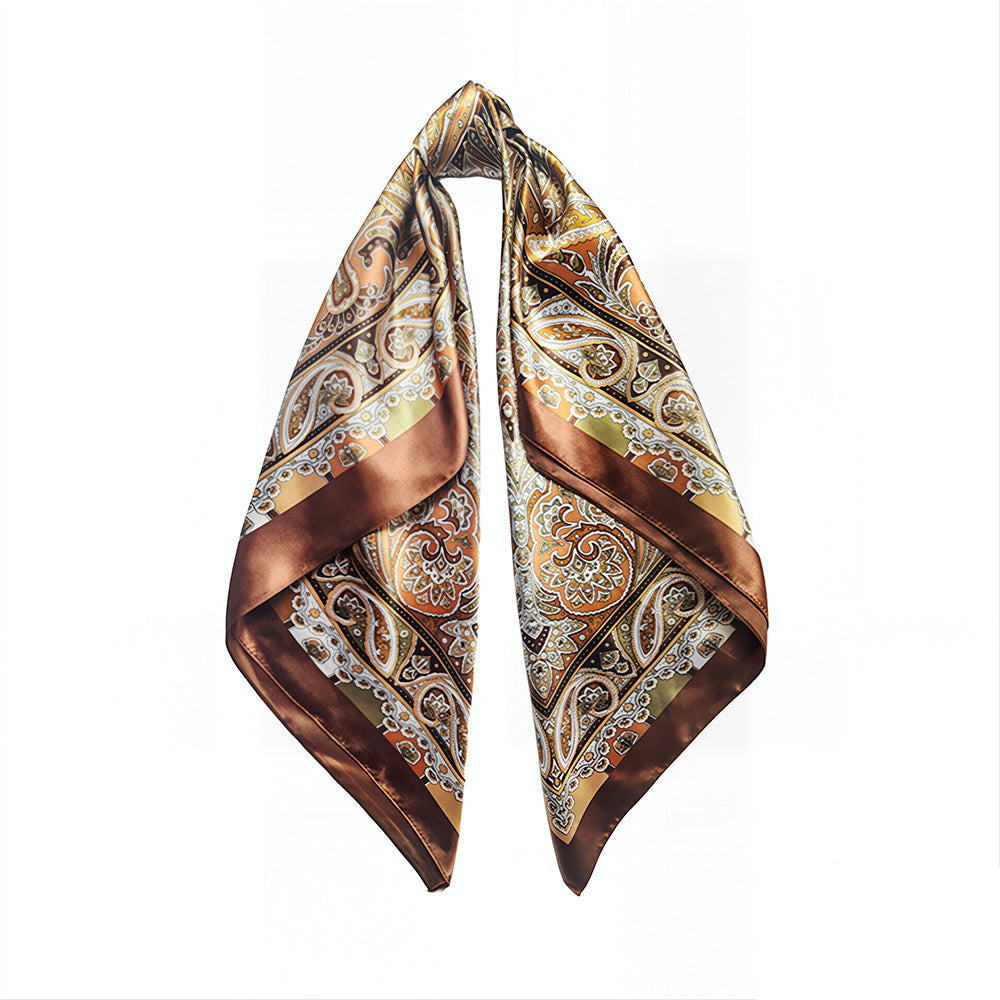 90cm Paisley Silk Scarf for Women, Trendy and Versatile, European and American Style, Imitation Silk Paisley Headscarf Wholesale