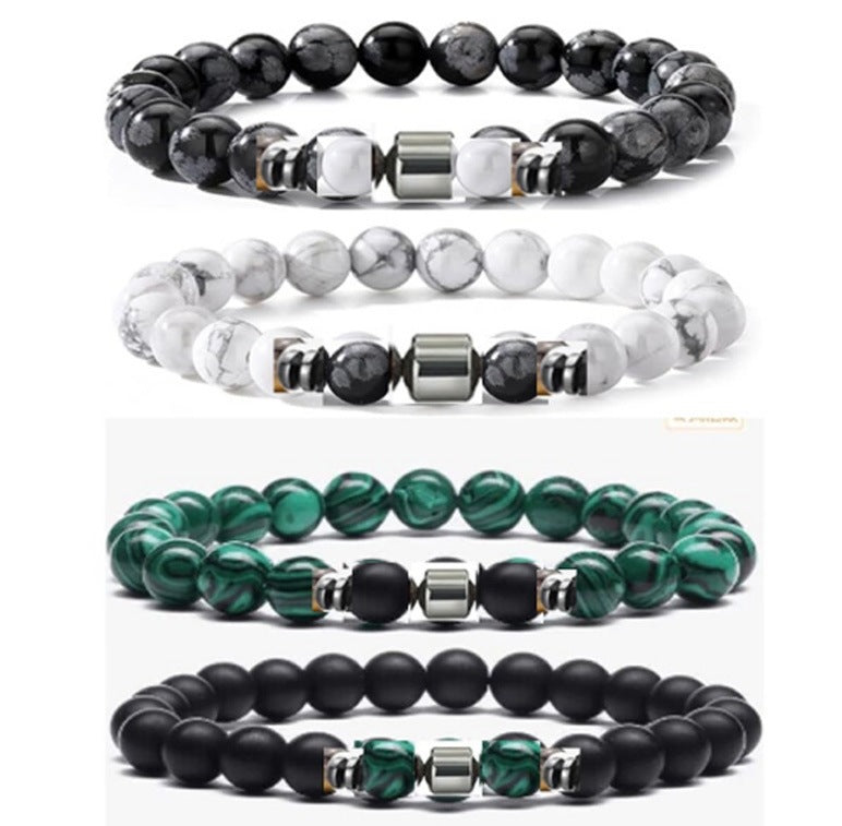 Popular Amazon European and American Men's Fashion Set, Stylish Tiger Eye Volcanic Stone Bracelet, White Pine Snowflake Bracelet, Versatile Accessories