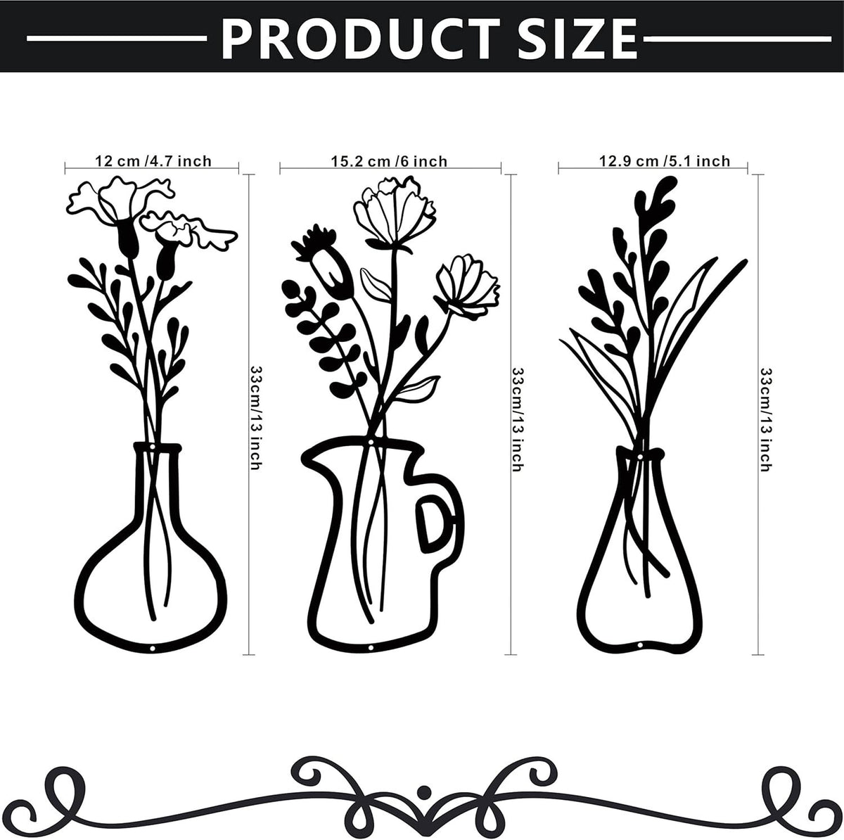 Amazon Three-Piece Metal Flower Wall Decoration Flower Home Bedroom Iron Painting Metal Vase Wall Hanging