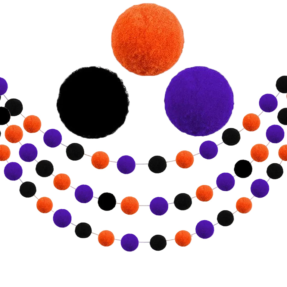 3-piece set of Halloween-themed ins-style pom-pom garlands for party