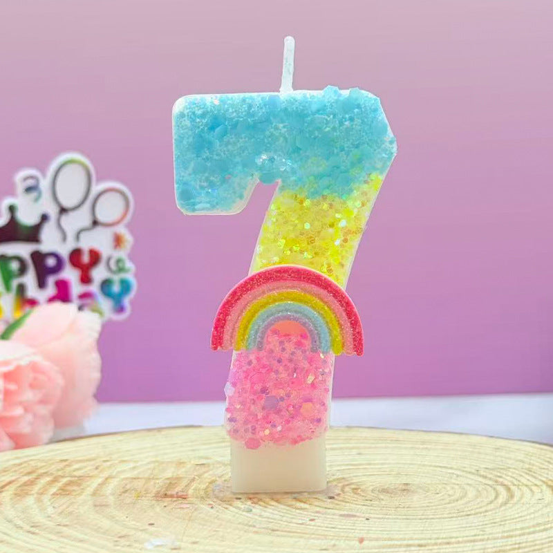 Cross-Border Creative Rainbow Cartoon Number 0-9 Handmade Candle Boys and Girls Birthday Cake Celebration Decoration Wholesale