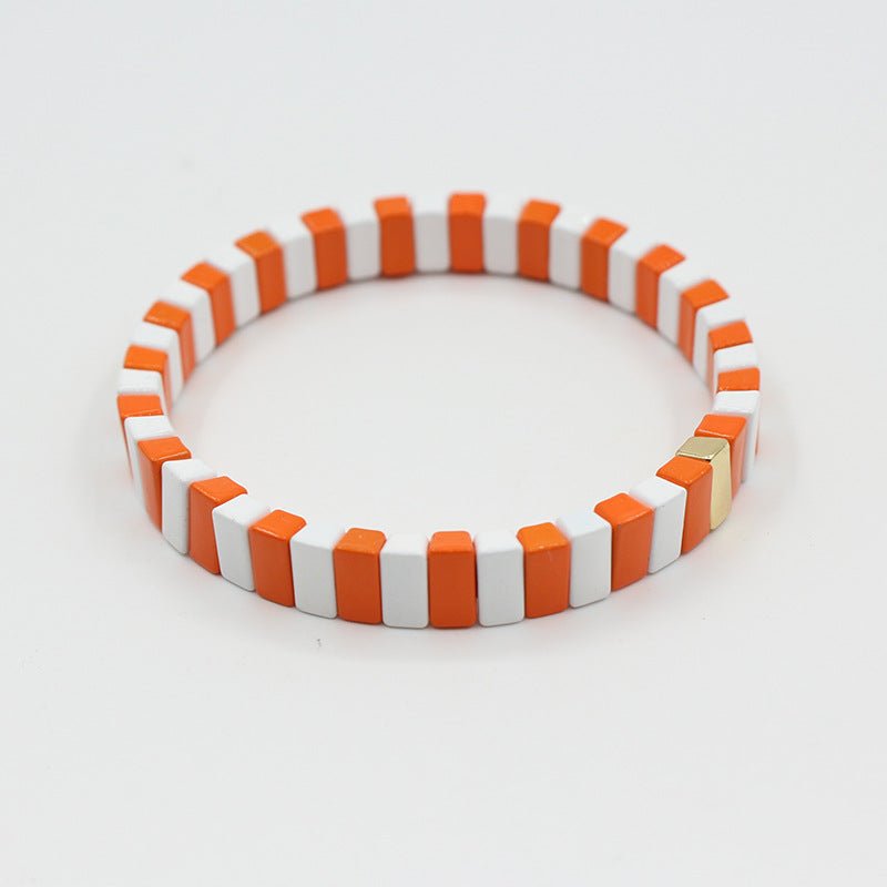 European and American ins Fashion Enamel Bracelet Bohemian Macaron Color-block Paint Stretch Bracelet for Men and Women