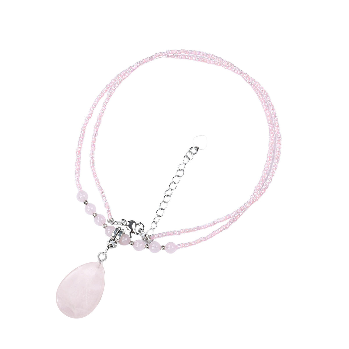 Cross-Border Natural Stone Necklace, Love Pendant, Personalized Jewelry, Heart-Shaped Rose Quartz, Amethyst, Tiger Eye, Lapis Lazuli Accessories Necklace