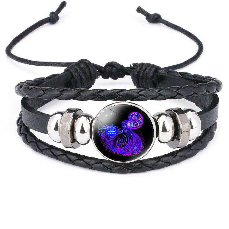 Twelve Zodiac Signs Beaded Handmade Leather Bracelet, New Cross-Border Accessory, In-Stock Wholesale from Yiwu Jewelry Factory