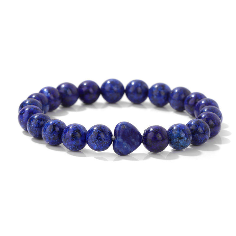 Ozone New Bracelet Natural Stone Heart Bracelet Beads Bracelet Lapis Lazuli Tiger Eye Stone Bracelet Elastic Beads Ready Stock