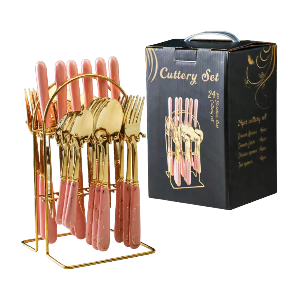 Stainless Steel Tableware Set Dark Green 24-piece Gift Box Steak Knife Hotel Western Food Spoon