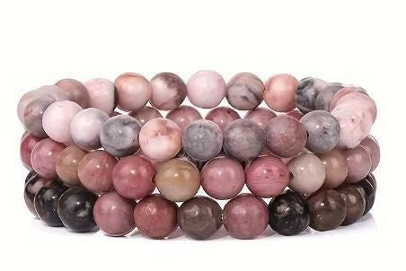 New European and American Trendy Jewelry: Gravel Bead Bracelet, Pink Crystal, Tiger Eye, Agate Stone Combination Set, Elastic Bracelet