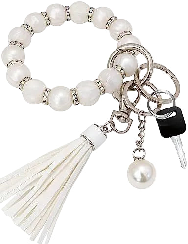 Silicone Key Ring Bracelet Wristlet Keychain with Silver Shiny Zircon and Leather Tassel