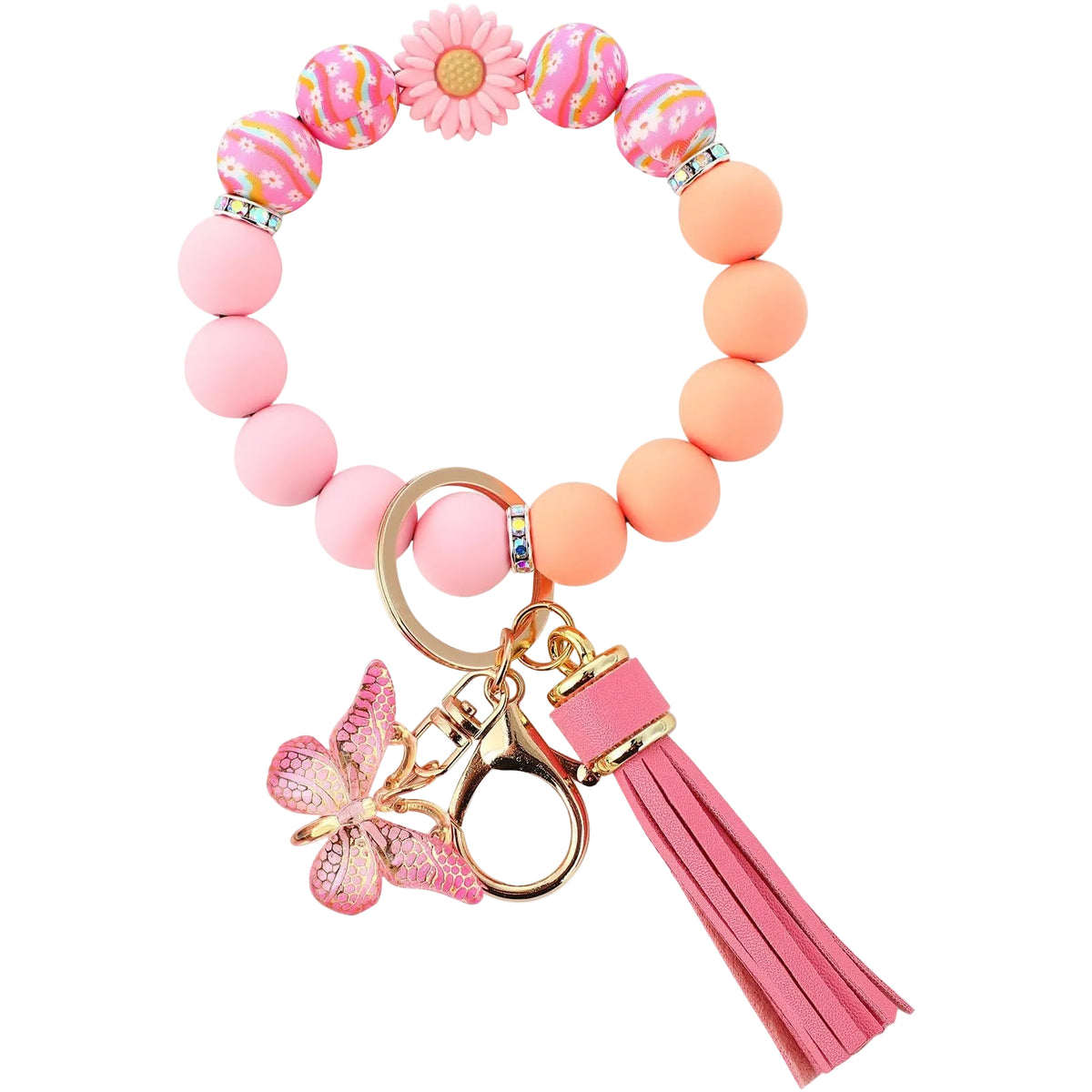 Cute  Daisy Silicone Beads and Butterfly Pendant Suitable for Women's Car Keychains