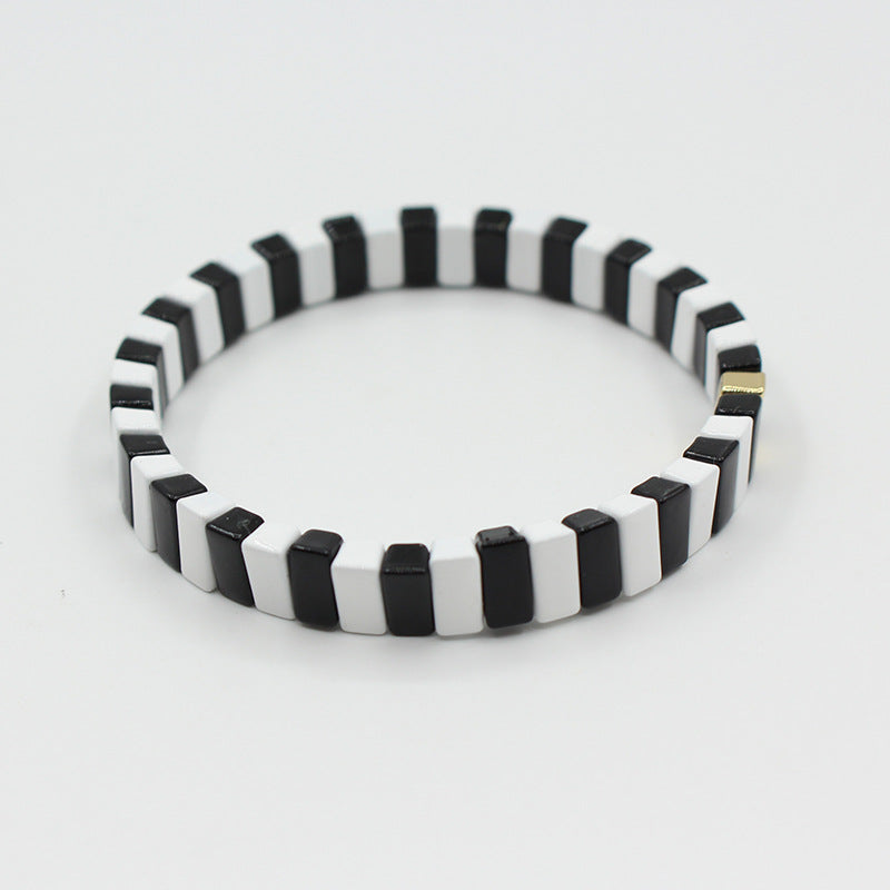 European and American ins Fashion Enamel Bracelet Bohemian Macaron Color-block Paint Stretch Bracelet for Men and Women