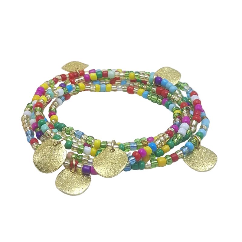 Body Chain with Glass Seed Beads, Fashionable Magic Hand Fish Pendant Accessories, Elastic Handmade Beaded Jewelry Waist Chain