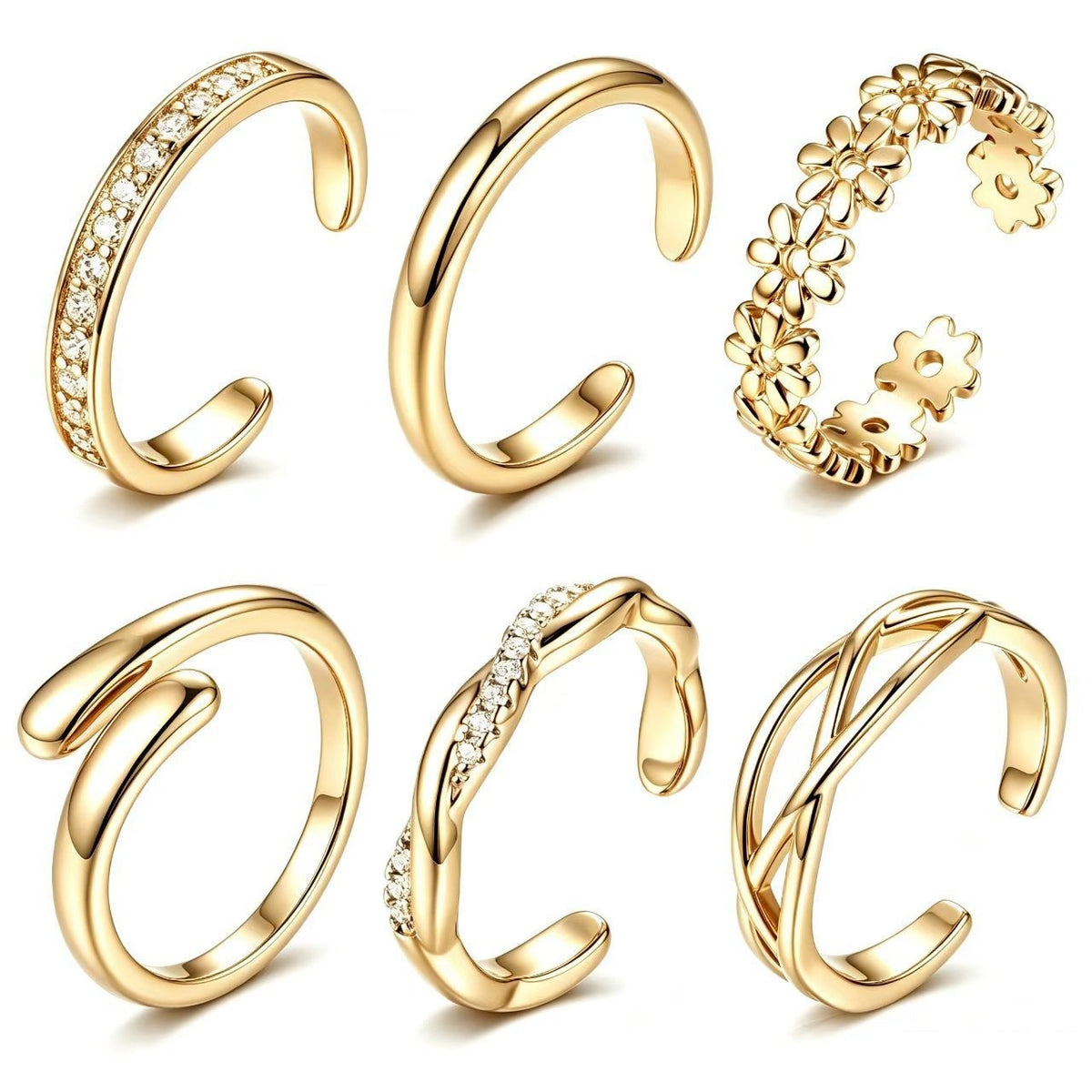 European and American Style Adjustable Toe Ring Set with Hollow Flower Design, Fashionable and Unique Foot Ring, Beach Vacation Accessory
