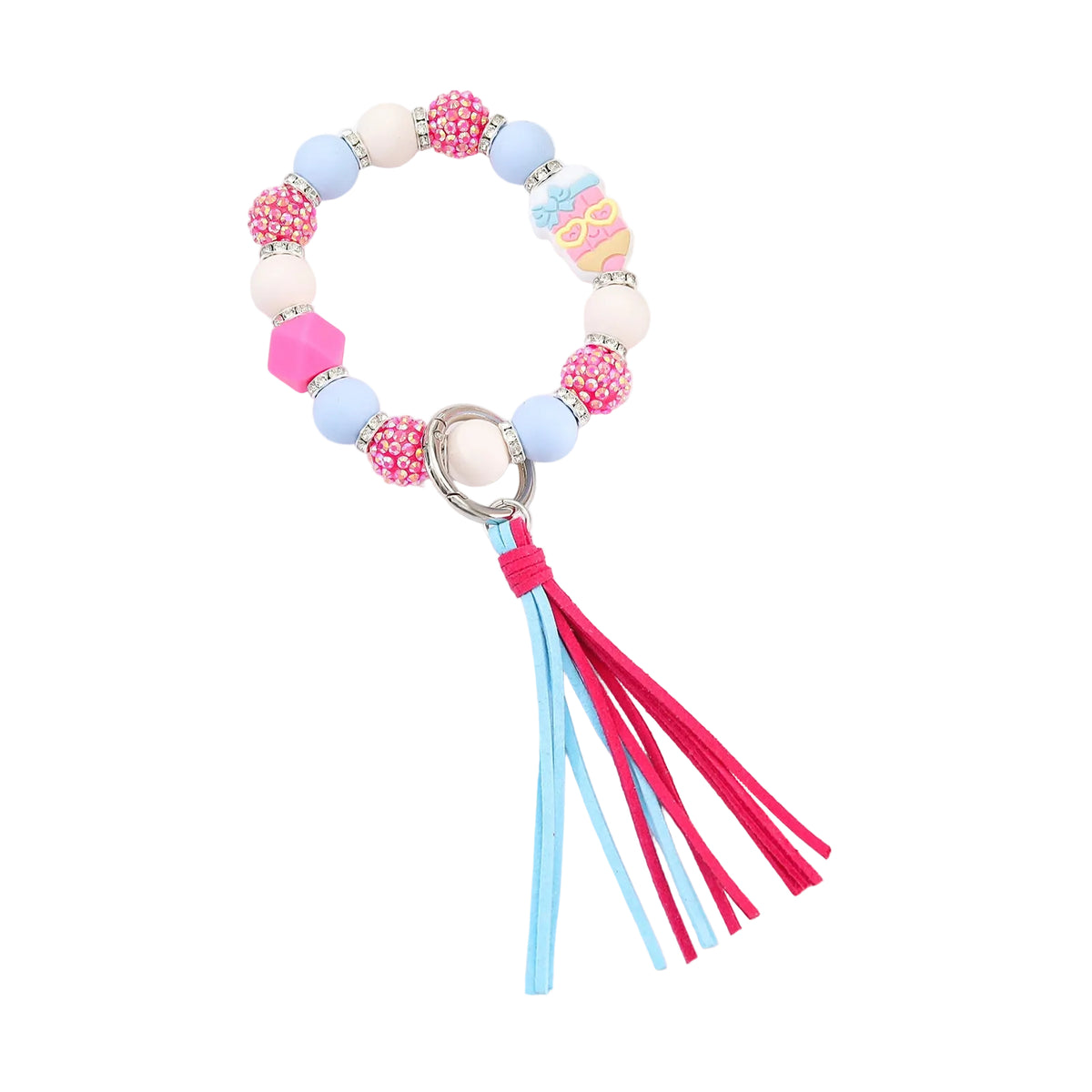 Cartoon Beaded Tassel Keychain Macaron-Colored Silicone Women's Bag Pendant