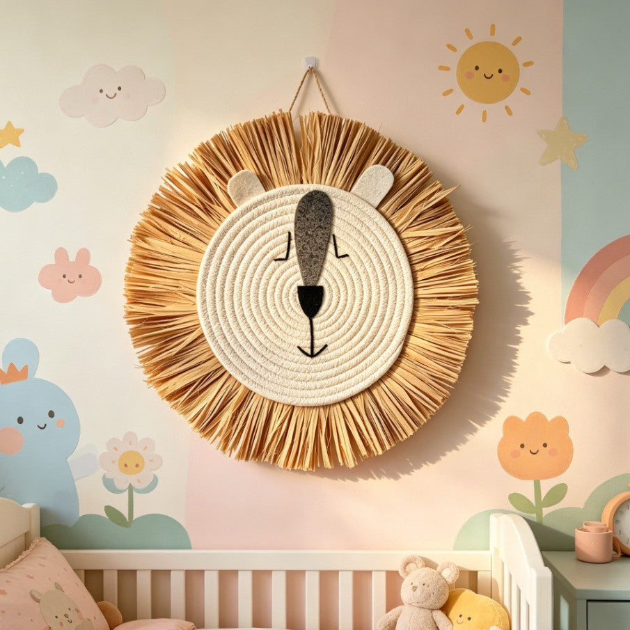 Nordic Woven Cartoon Small Lion, Tiger, Panda Scarecrow Home Wall Decoration Children's Room