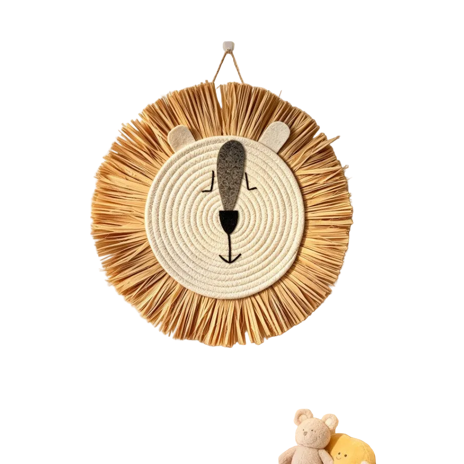 Nordic Woven Cartoon Small Lion, Tiger, Panda Scarecrow Home Wall Decoration Children's Room
