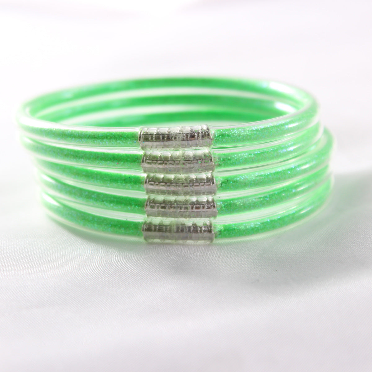 5-Layer Transparent Silicone Tube Pvc Gold Powder Bracelet with Silver Stopper Style Jelly Bangle Women's Bracelet Mixed Batch