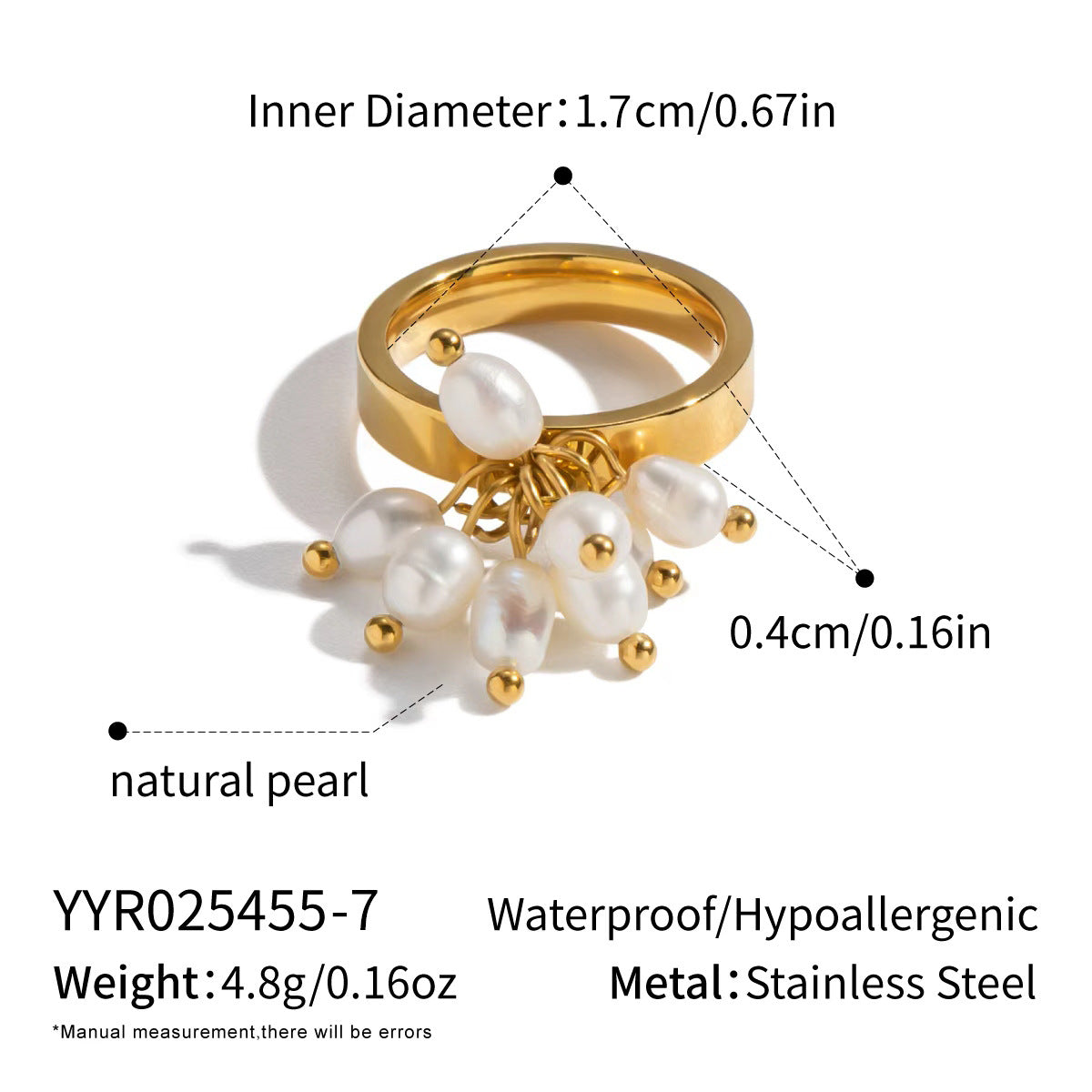Xia Ling High-End Niche Design Freshwater Pearl Ring Stainless Steel Vacuum Electroplated 18K Titanium Steel Ring