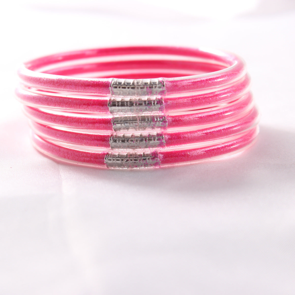 5-Layer Transparent Silicone Tube Pvc Gold Powder Bracelet with Silver Stopper Style Jelly Bangle Women's Bracelet Mixed Batch