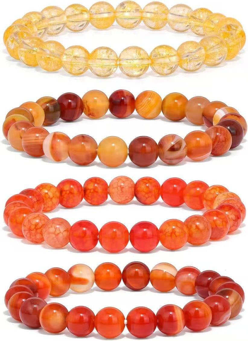 New European and American Trendy Jewelry: Gravel Bead Bracelet, Pink Crystal, Tiger Eye, Agate Stone Combination Set, Elastic Bracelet