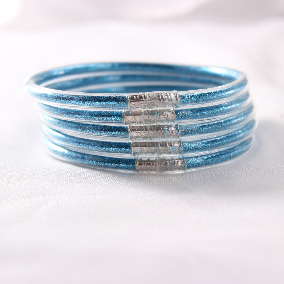 5-Layer Transparent Silicone Tube Pvc Gold Powder Bracelet with Silver Stopper Style Jelly Bangle Women's Bracelet Mixed Batch