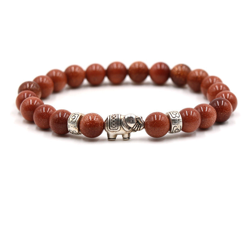 Natural Stone Animal Bracelet for Teenagers, Volcanic Stone, Tiger Eye Stone, White Turquoise, Green Turquoise, Black Frosted Stone, Gold Sand Bracelet