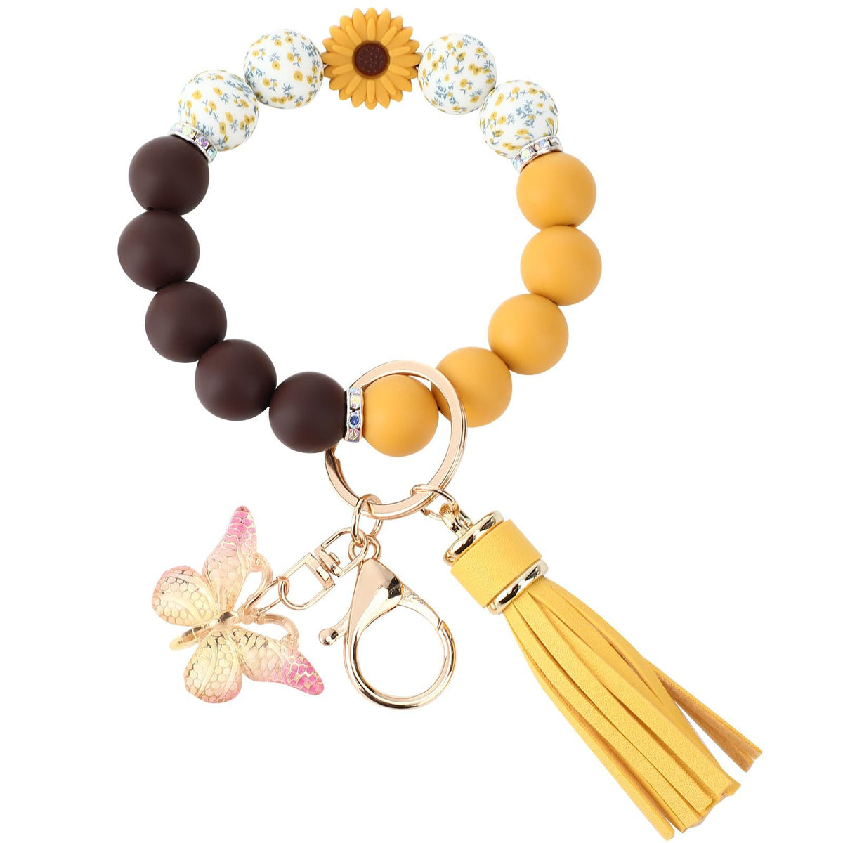 Cute  Daisy Silicone Beads and Butterfly Pendant Suitable for Women's Car Keychains