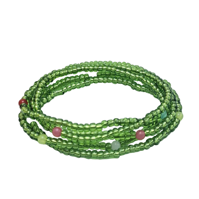 Body Chain with Glass Seed Beads, Fashionable Magic Hand Fish Pendant Accessories, Elastic Handmade Beaded Jewelry Waist Chain