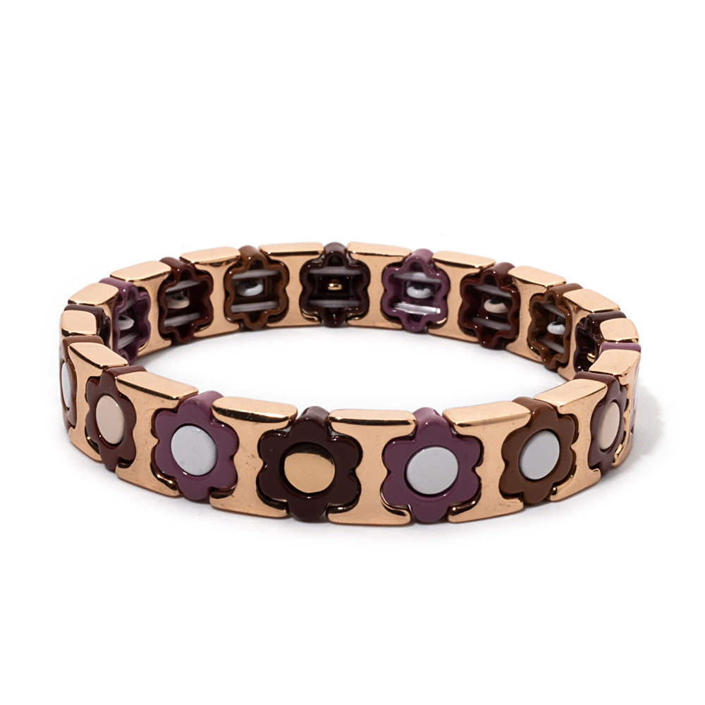 European and American enamel adjustable elastic bracelet for women, summer niche high-end enamel floral bracelet vintage