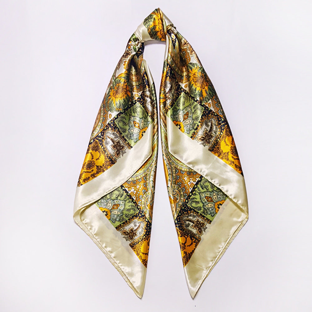 90cm Paisley Silk Scarf for Women, Trendy and Versatile, European and American Style, Imitation Silk Paisley Headscarf Wholesale