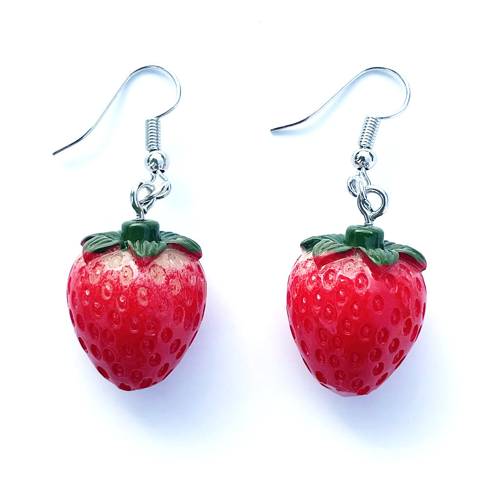 Korean Style Fashionable Fresh and Sweet Simulated Resin Fruit Strawberry Fun Earrings