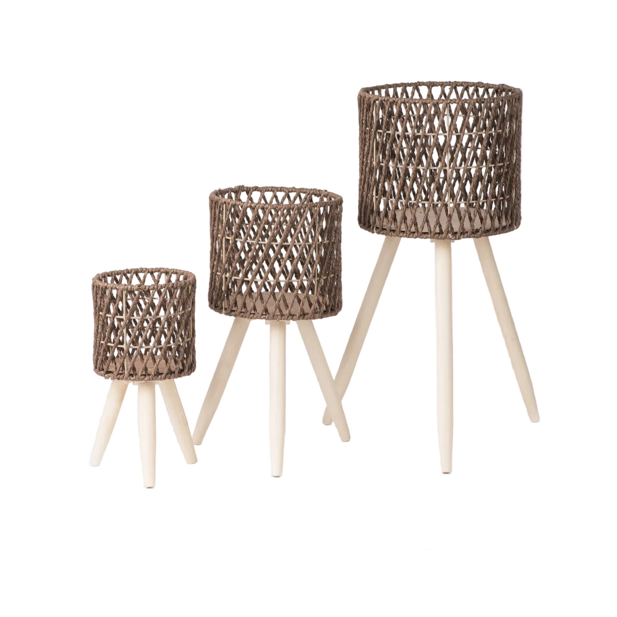 Nordic Style Rattan Flower Pot Indoor Balcony Living Room Plant Green Rose Hand-Woven Wooden High Foot Floor Flower Rack