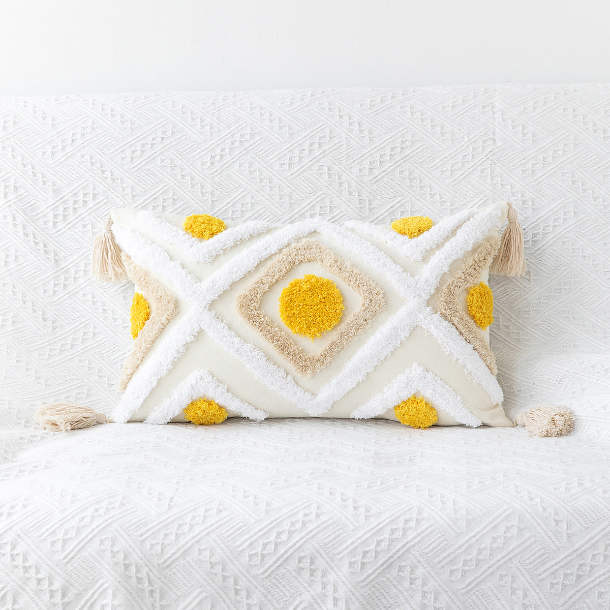Amazon New Bohemian Geometric Tufted Pillow Case Home Tassel Cushion Homestay Simple Waist Pillow