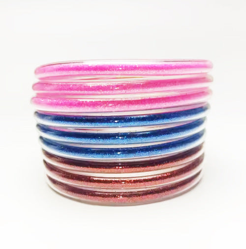 Amazon Best Selling Pvc Silicone Tube Gold Powder Bracelet Jelly Bangles Bracelet Cross-Border 9-Layer Bracelet Mix